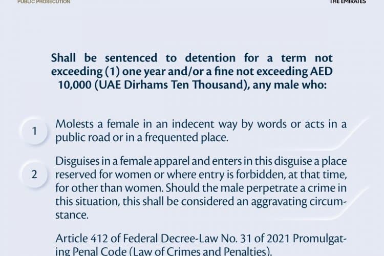UAE public prosecution warns about penalties for molesting women