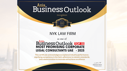 NYK Law Firm Recognized Among Top 10 Most Promising Corporate Legal Consulting Companies in UAE-2023